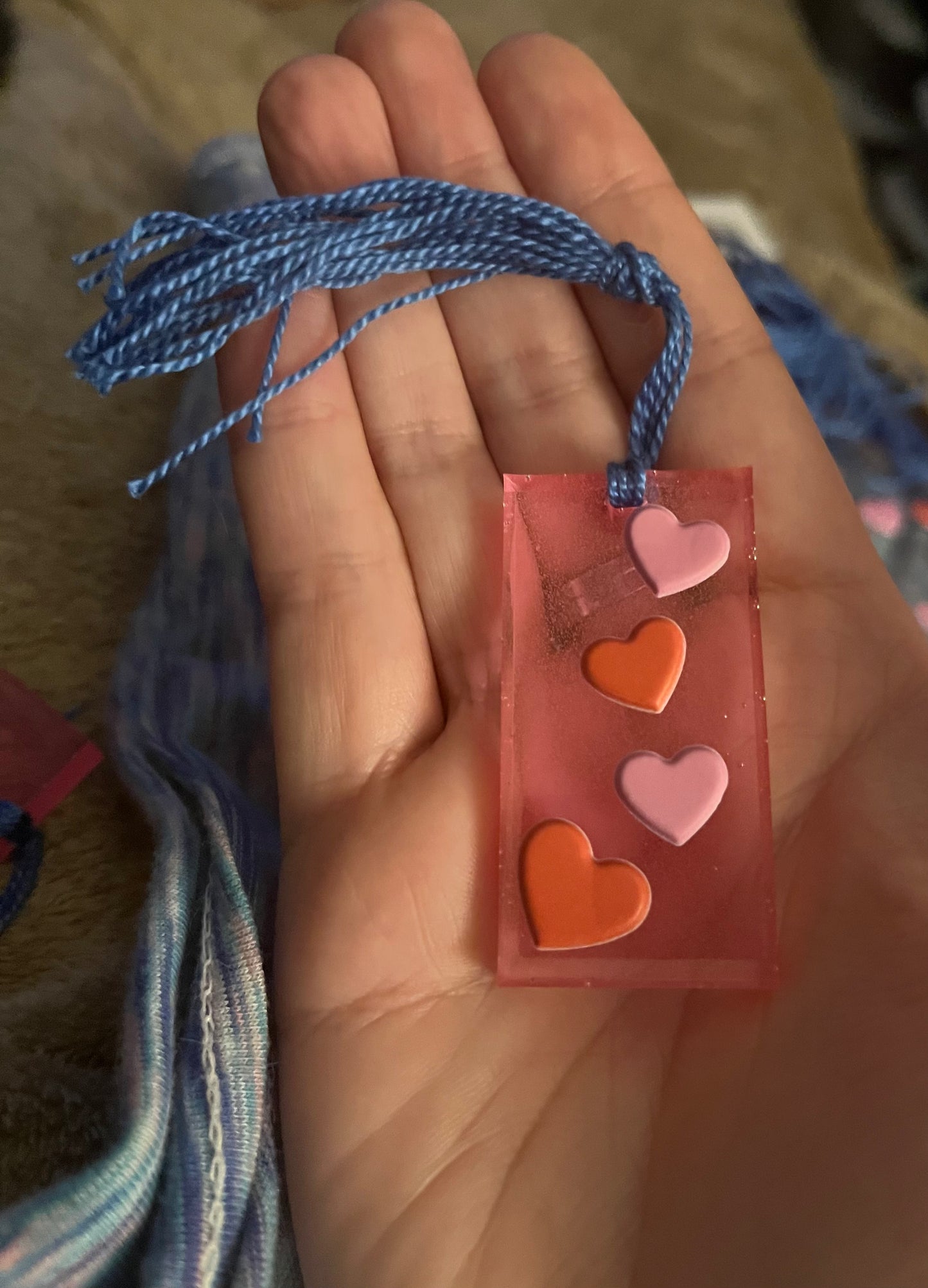 Pink Resin bookmark with hearts