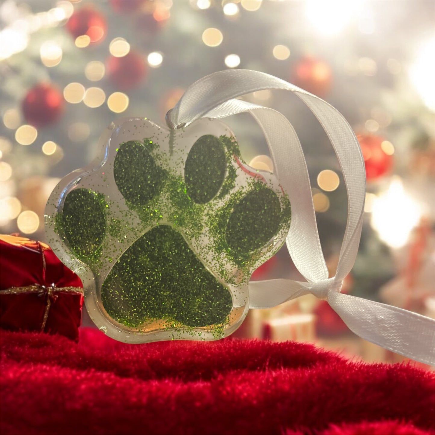Paw print ornament - dark green glitter