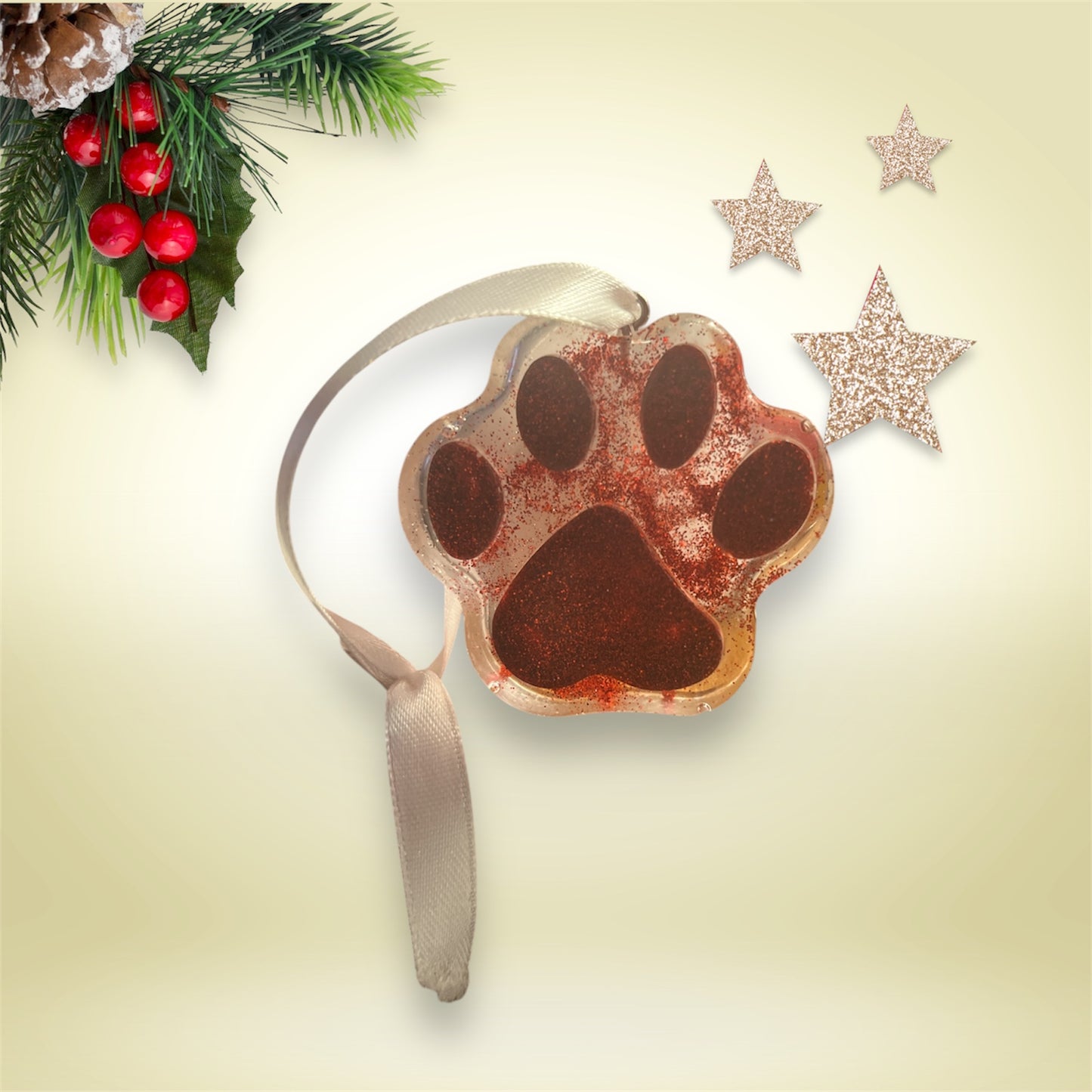 Paw print ornament - red glitter
