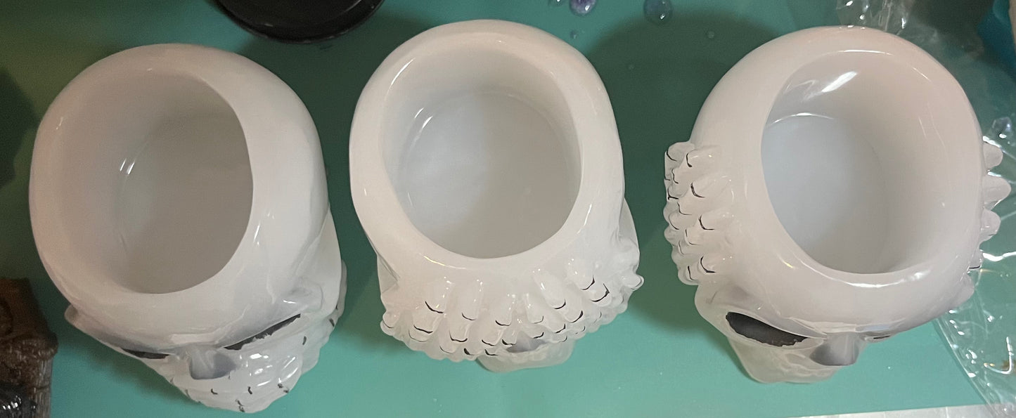 Speak no evil, hear no evil, see no evil skeleton head planters