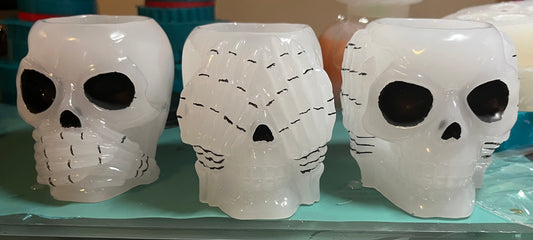 Speak no evil, hear no evil, see no evil skeleton head planters