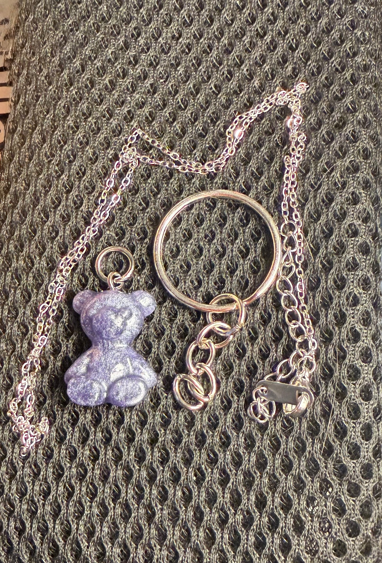 Light blue bear comes with keychain ring and necklace