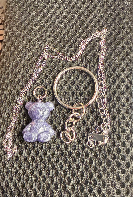Light blue bear comes with keychain ring and necklace