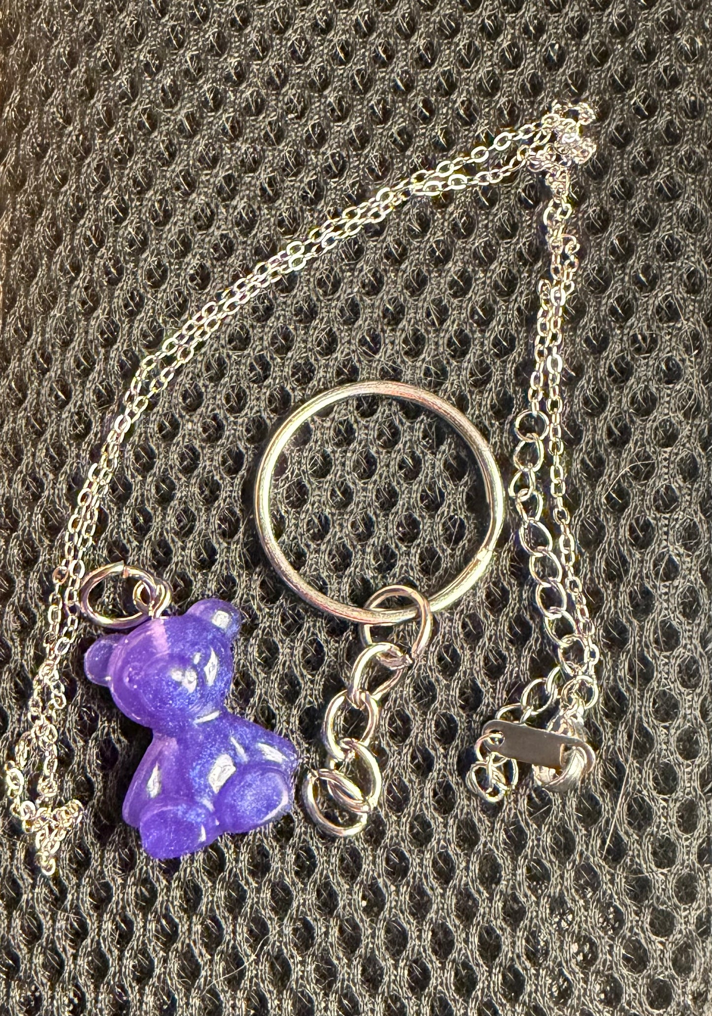 Mini purple bear with necklace & keychain