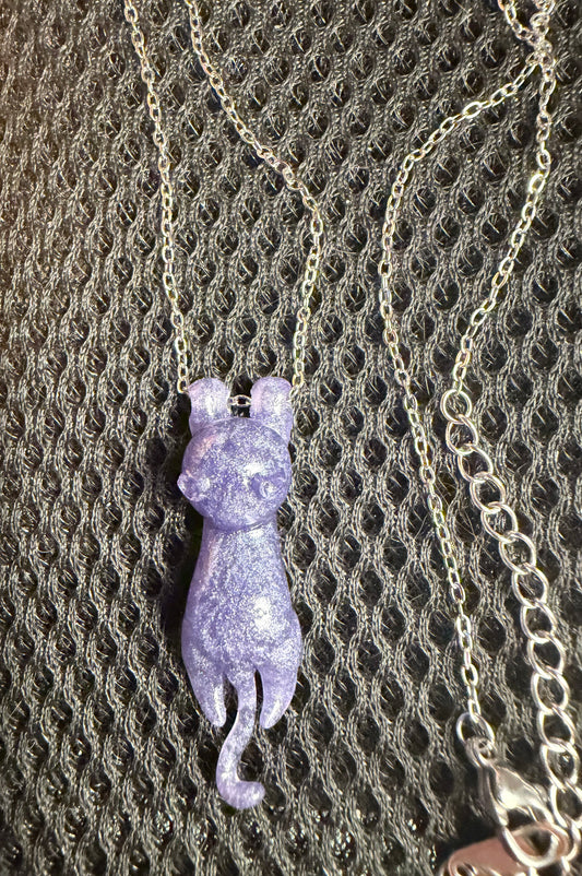 Mini light blue cat necklace