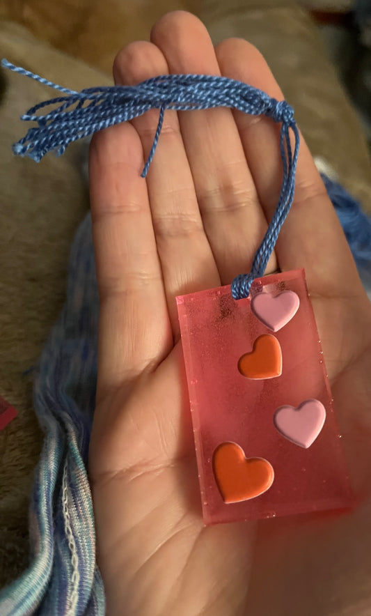 Bookmark - pink resin with hearts