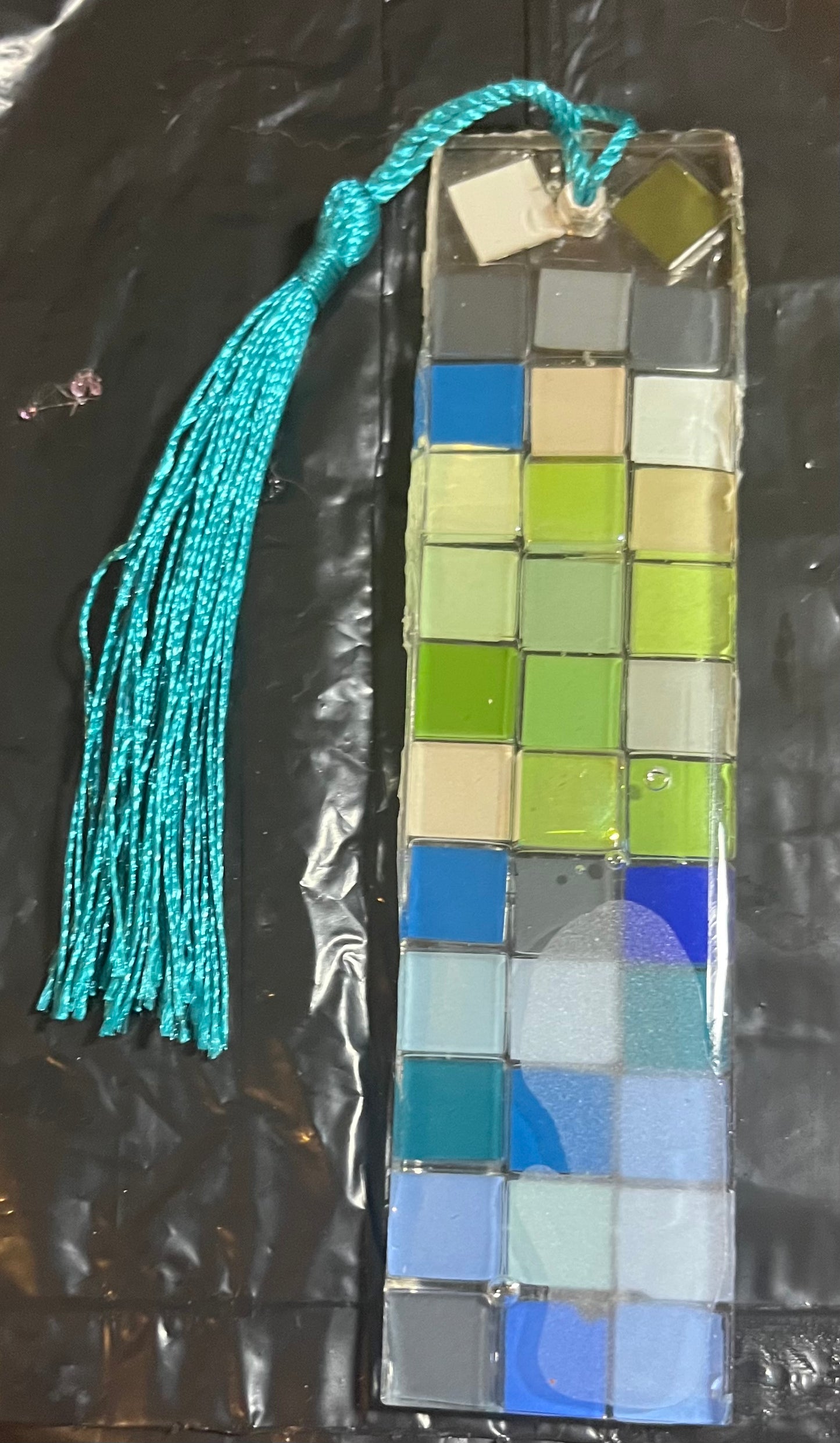 Blue, green and white bricks bookmark
