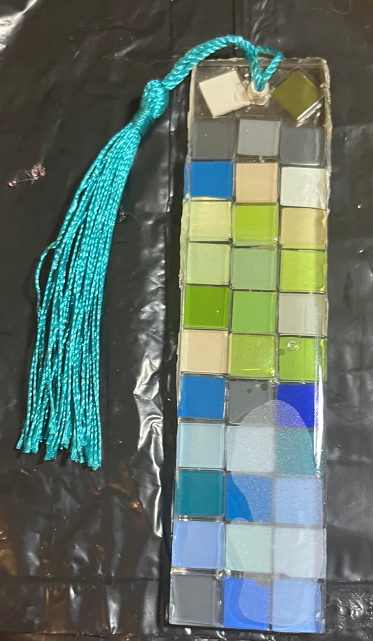 Blue, green and white bricks bookmark