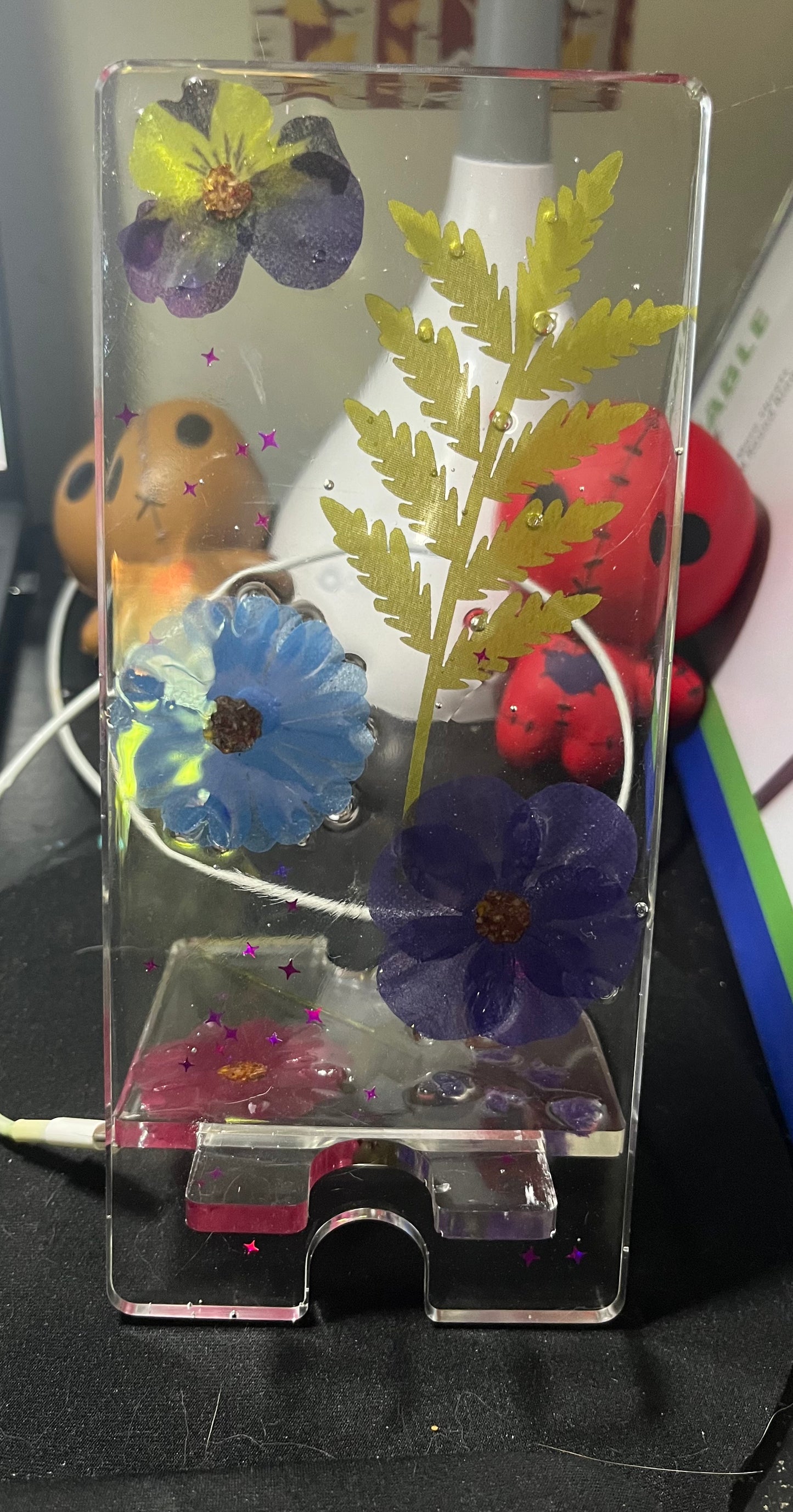 Clear flower cell phone holder