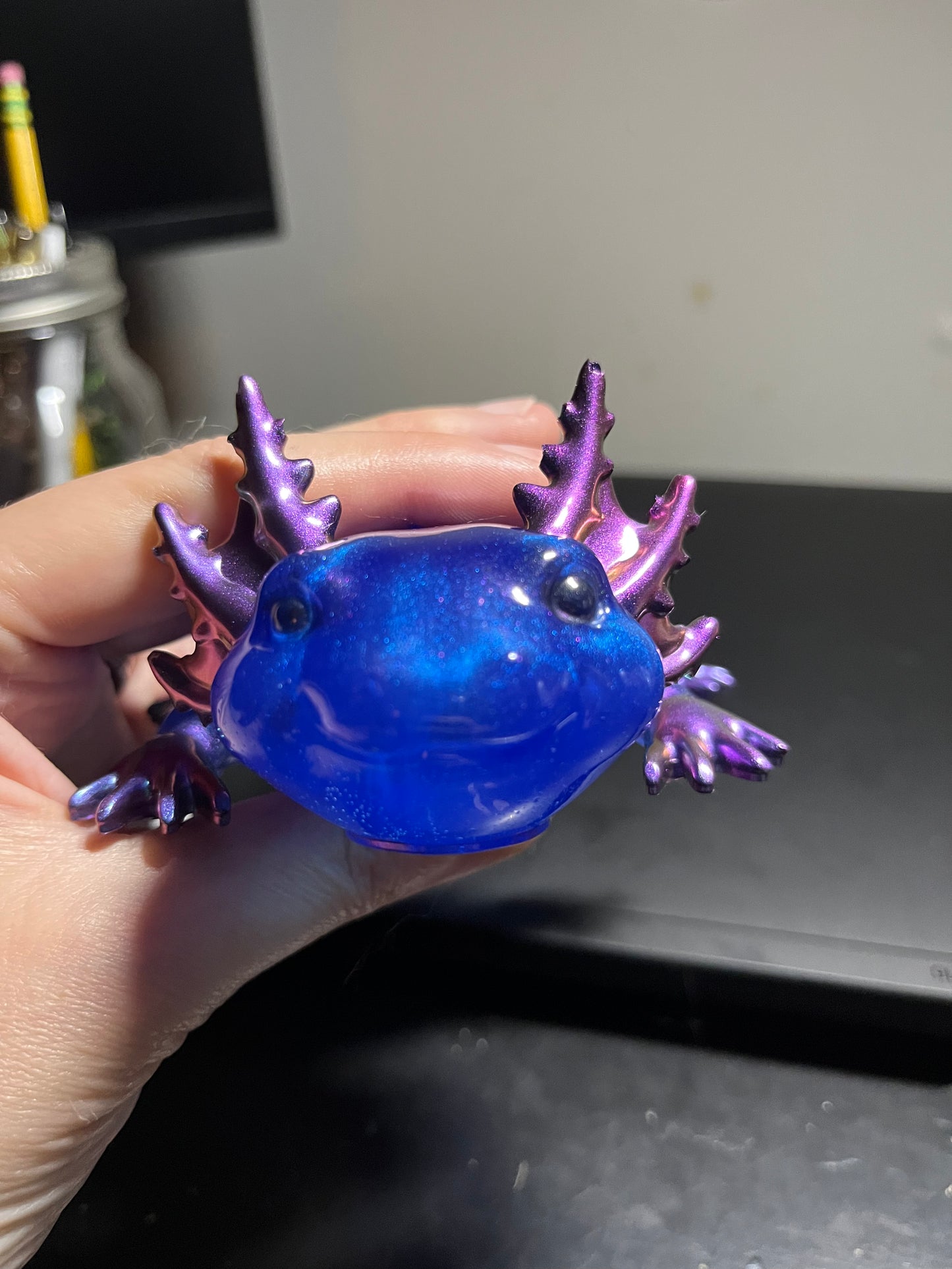 Blue and purple axolotl