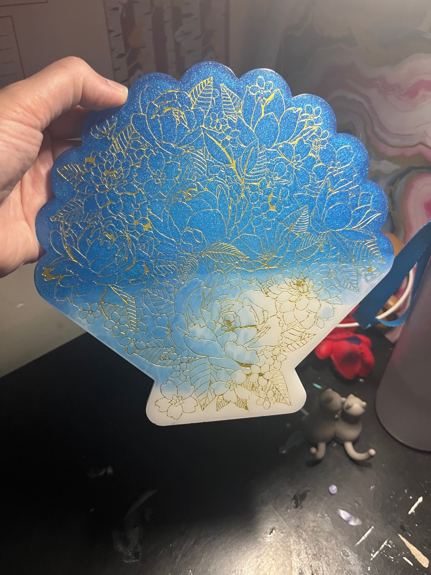 Seashell with flower design wall hanging