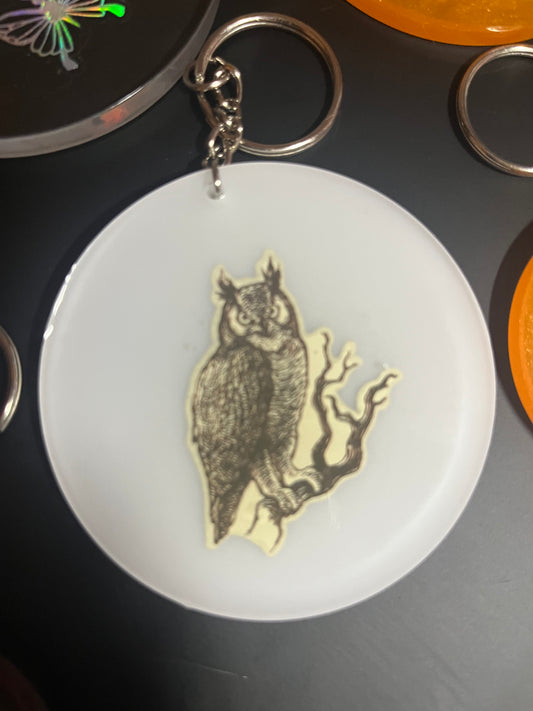 Owl on a tree limb keychain