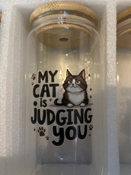 My cat is judging you drinking glass