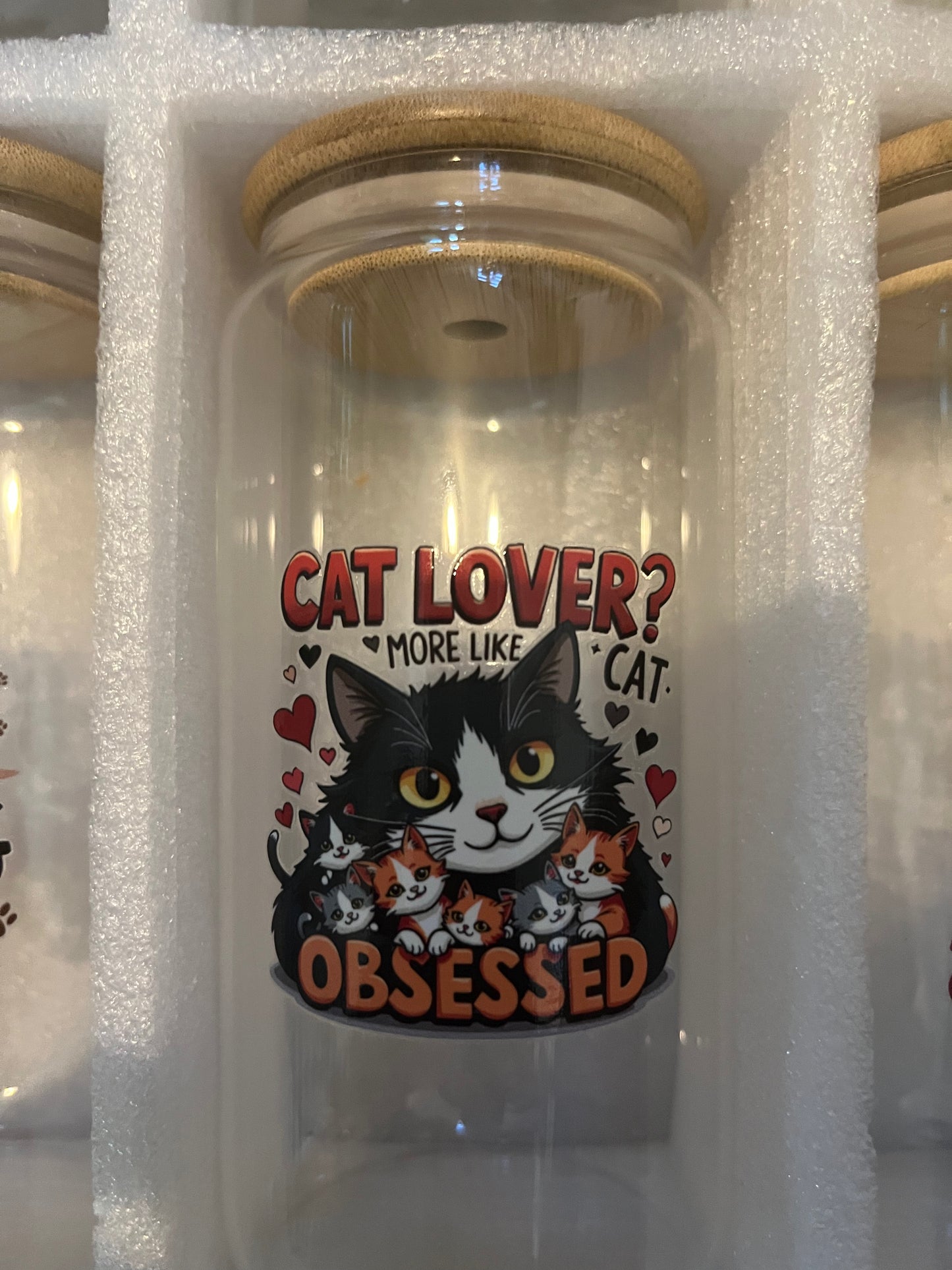 Cat obsessed drinking glass