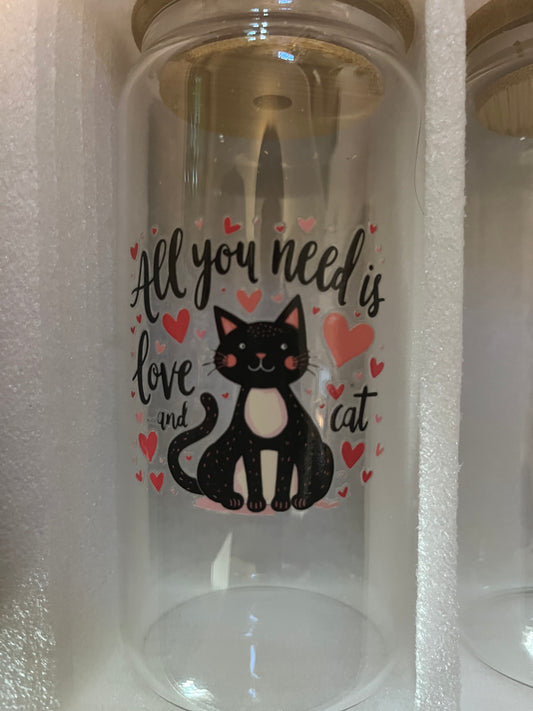 All you need is love and a cat drinking glass
