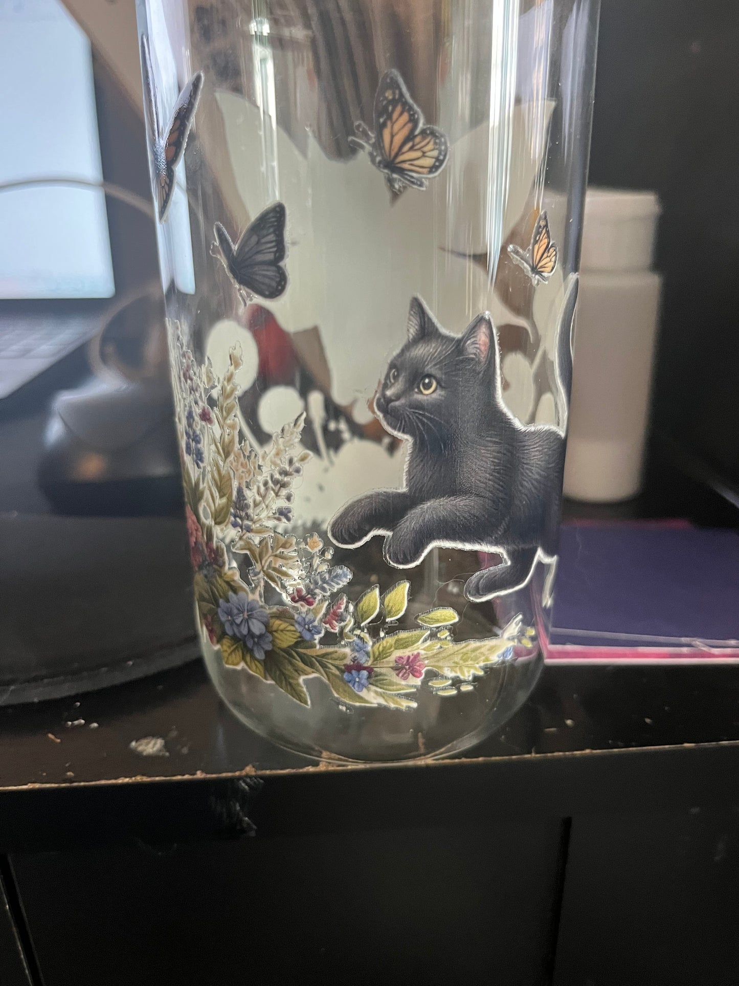 Butterfly kitty drinking glass
