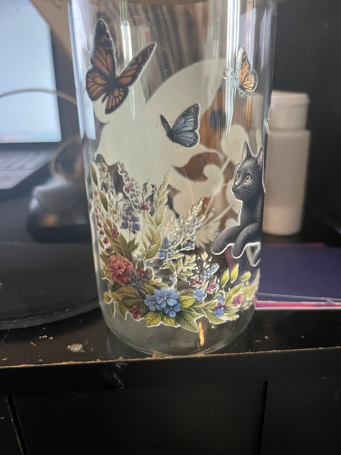 Butterfly kitty drinking glass