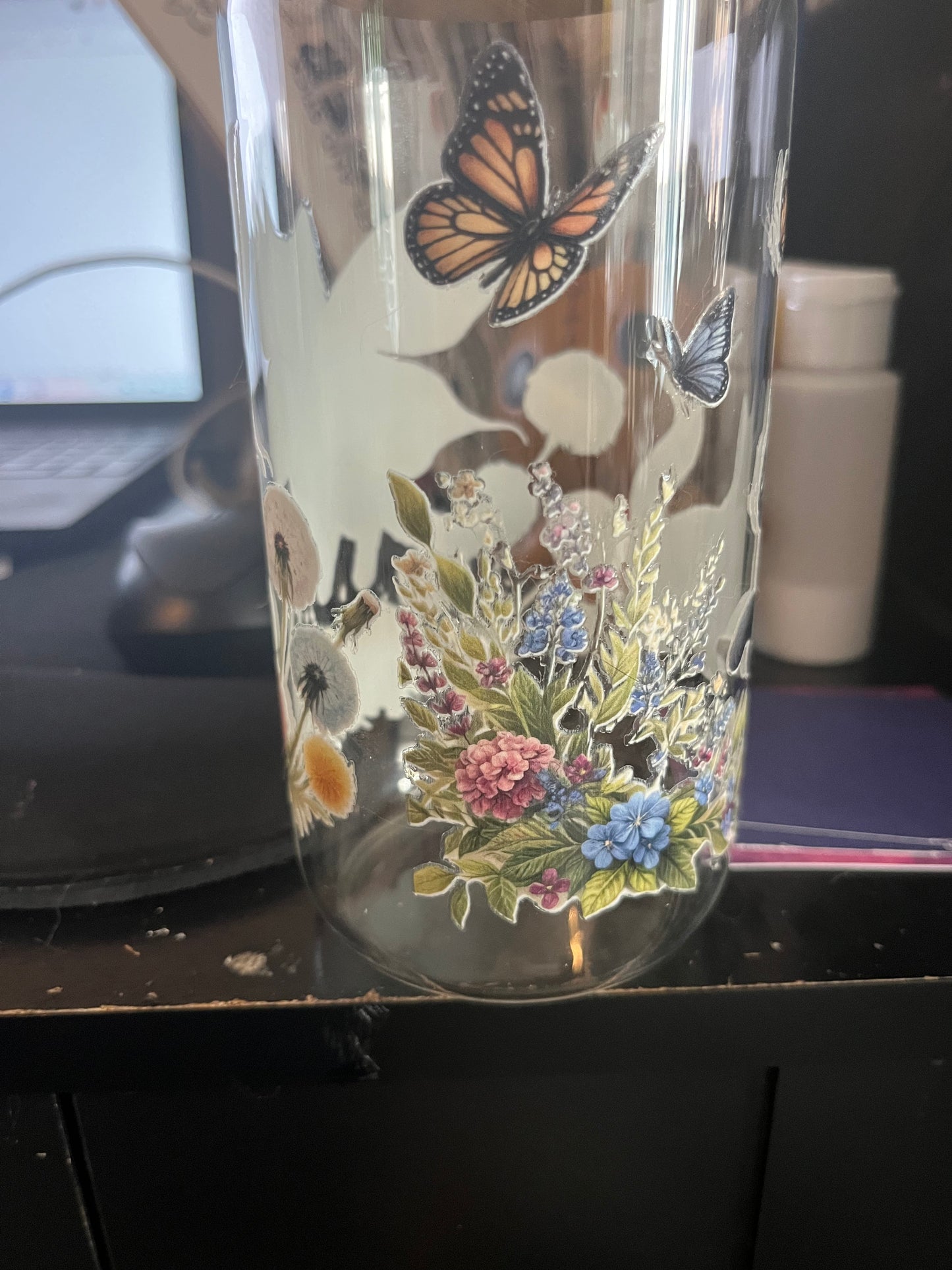 Butterfly kitty drinking glass