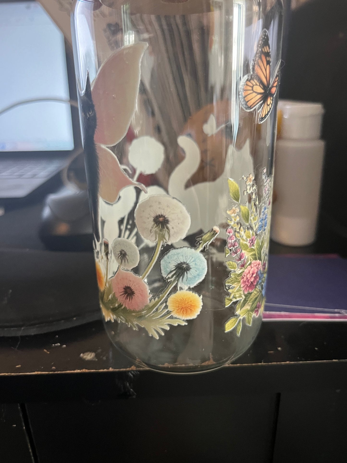 Butterfly kitty drinking glass