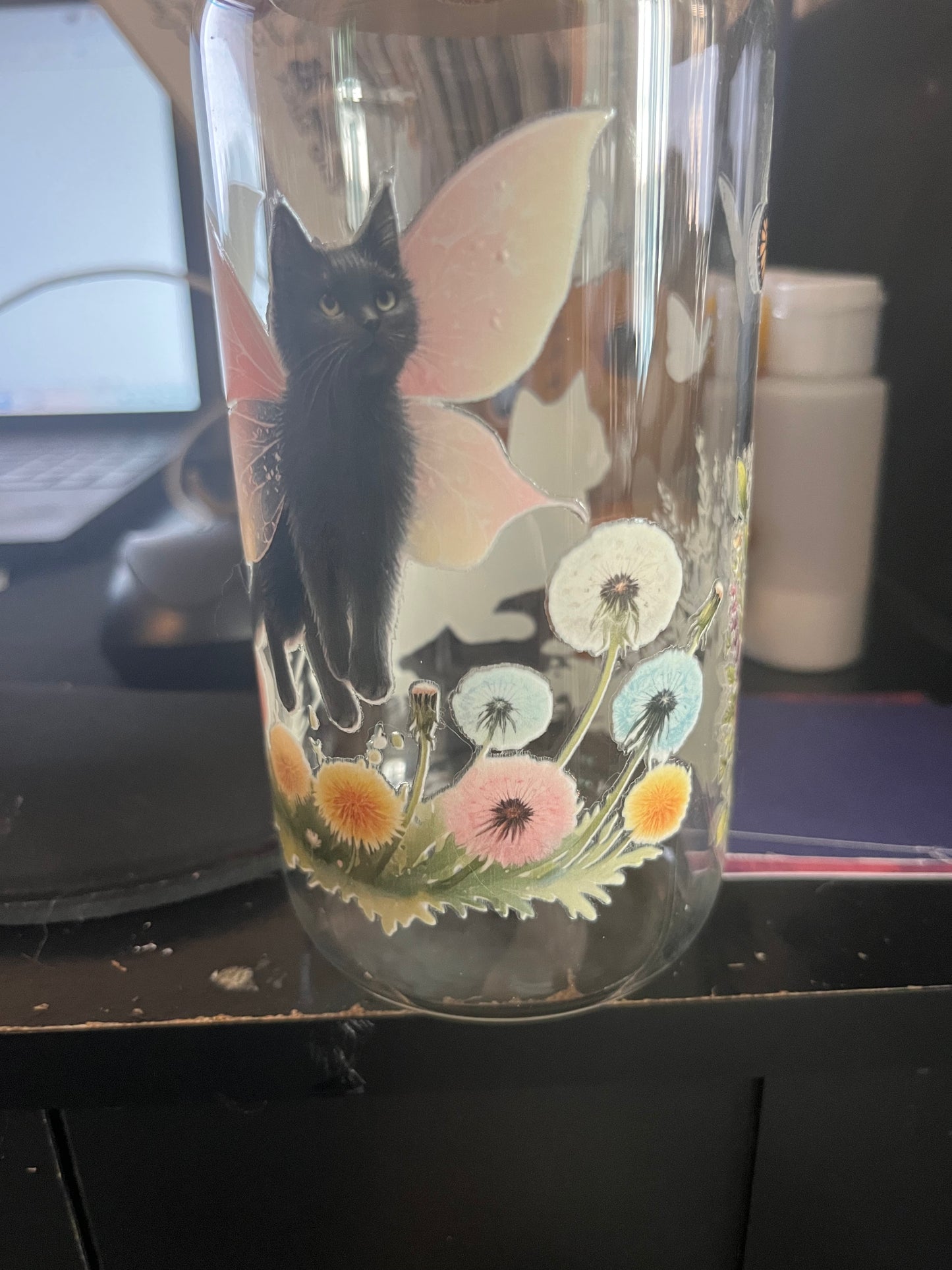 Butterfly kitty drinking glass