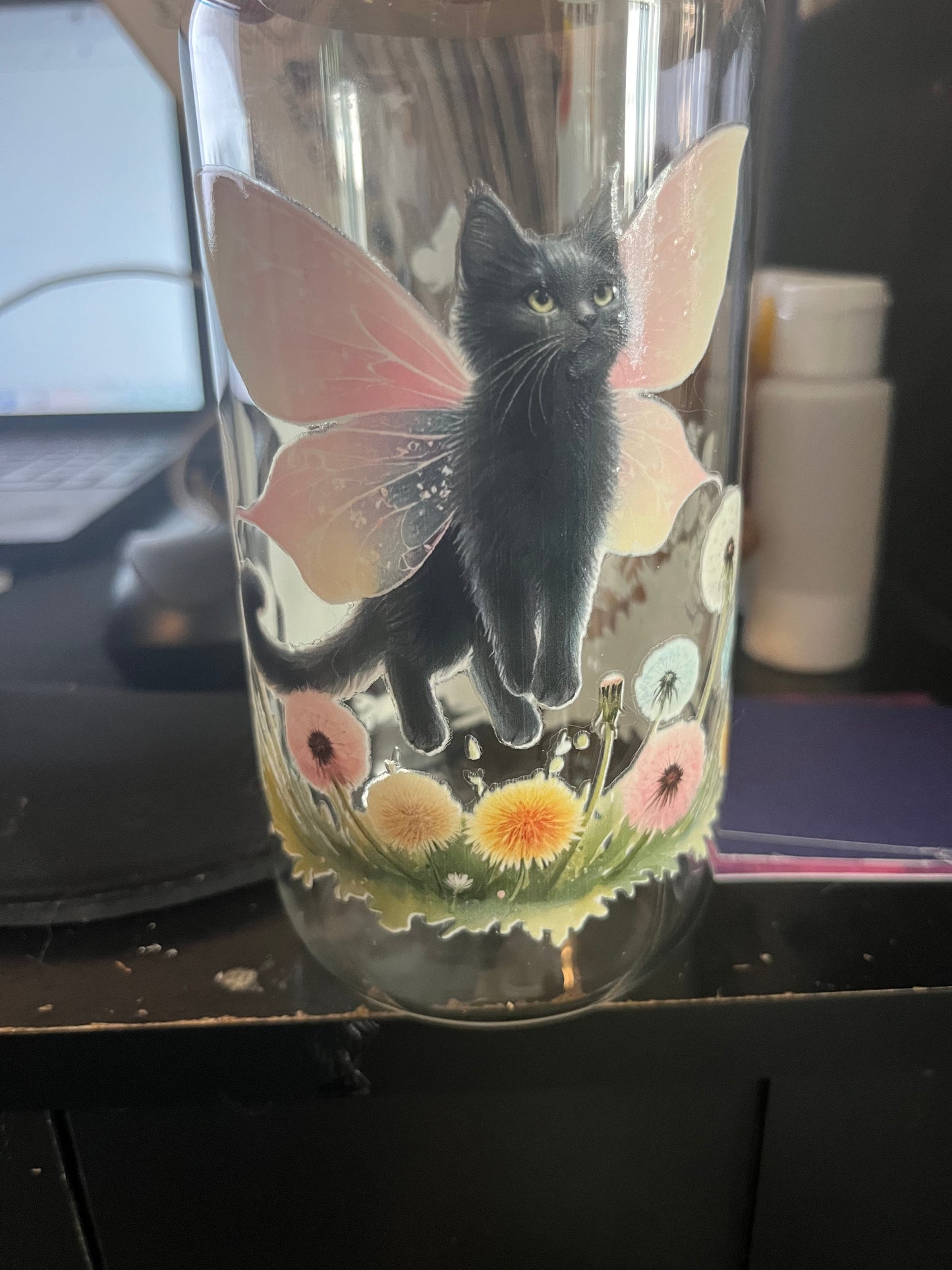 Butterfly kitty drinking glass