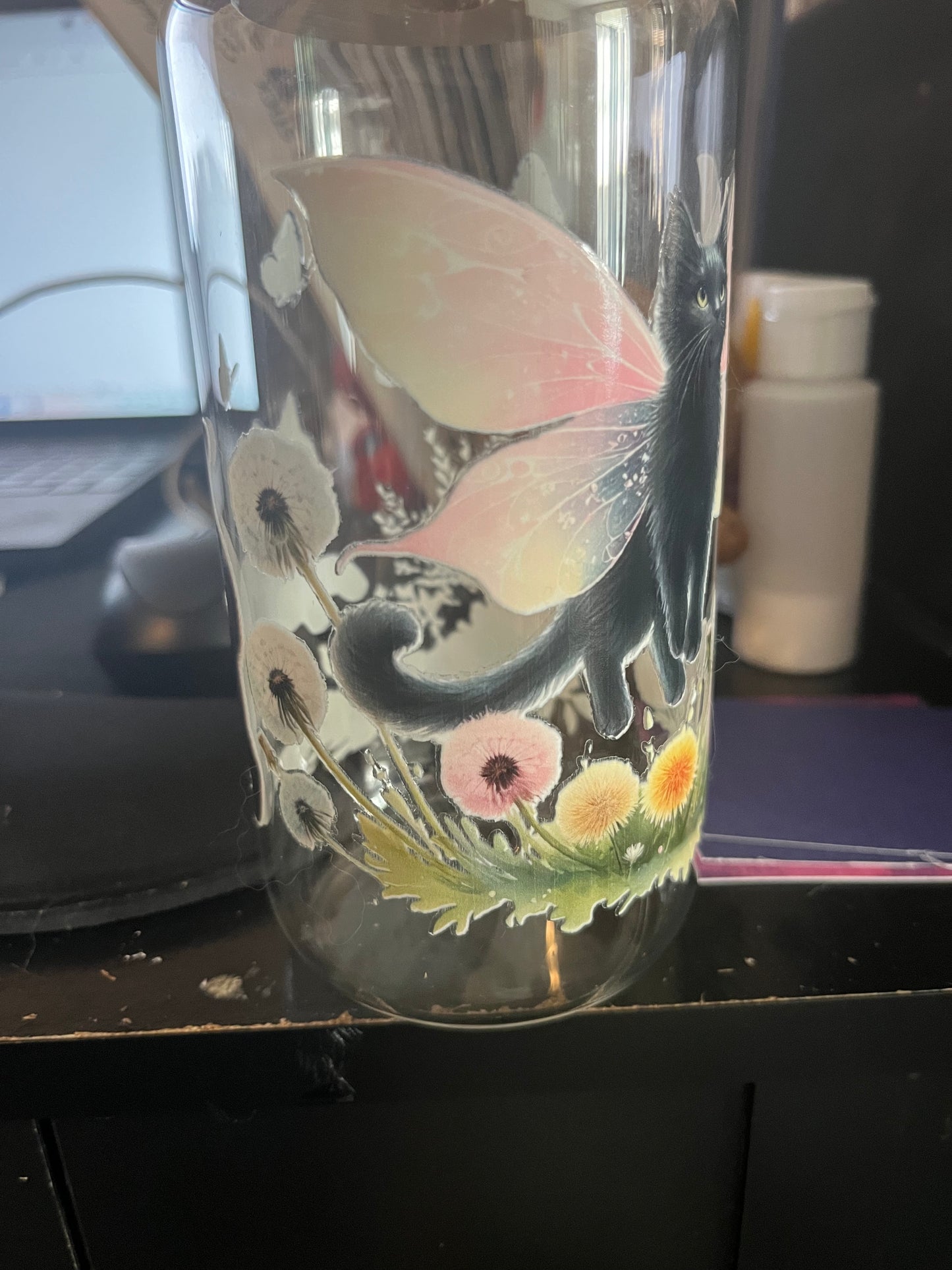 Butterfly kitty drinking glass