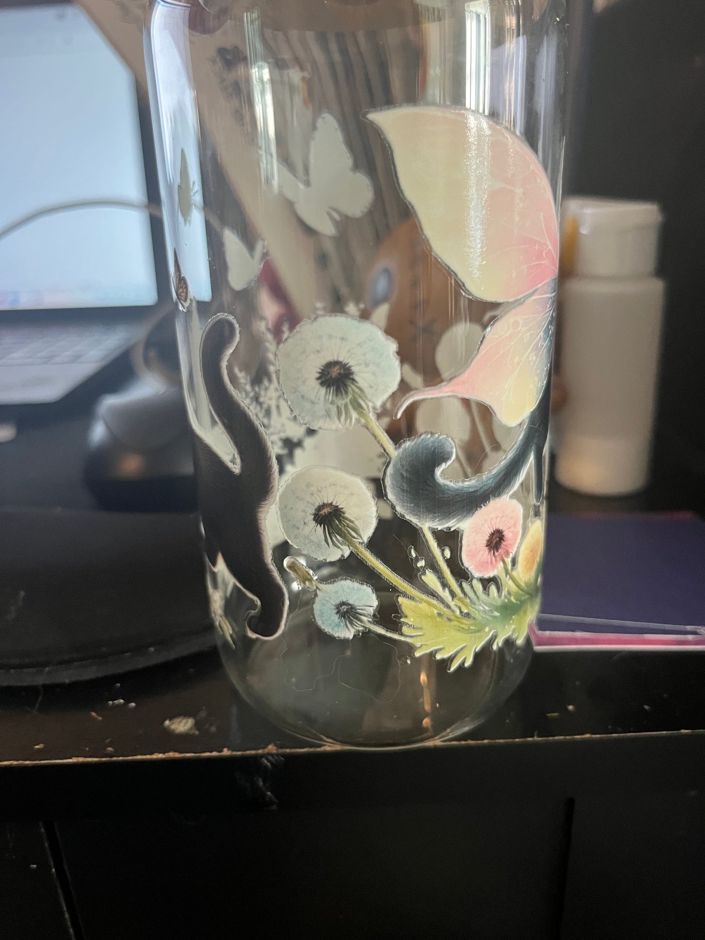 Butterfly kitty drinking glass