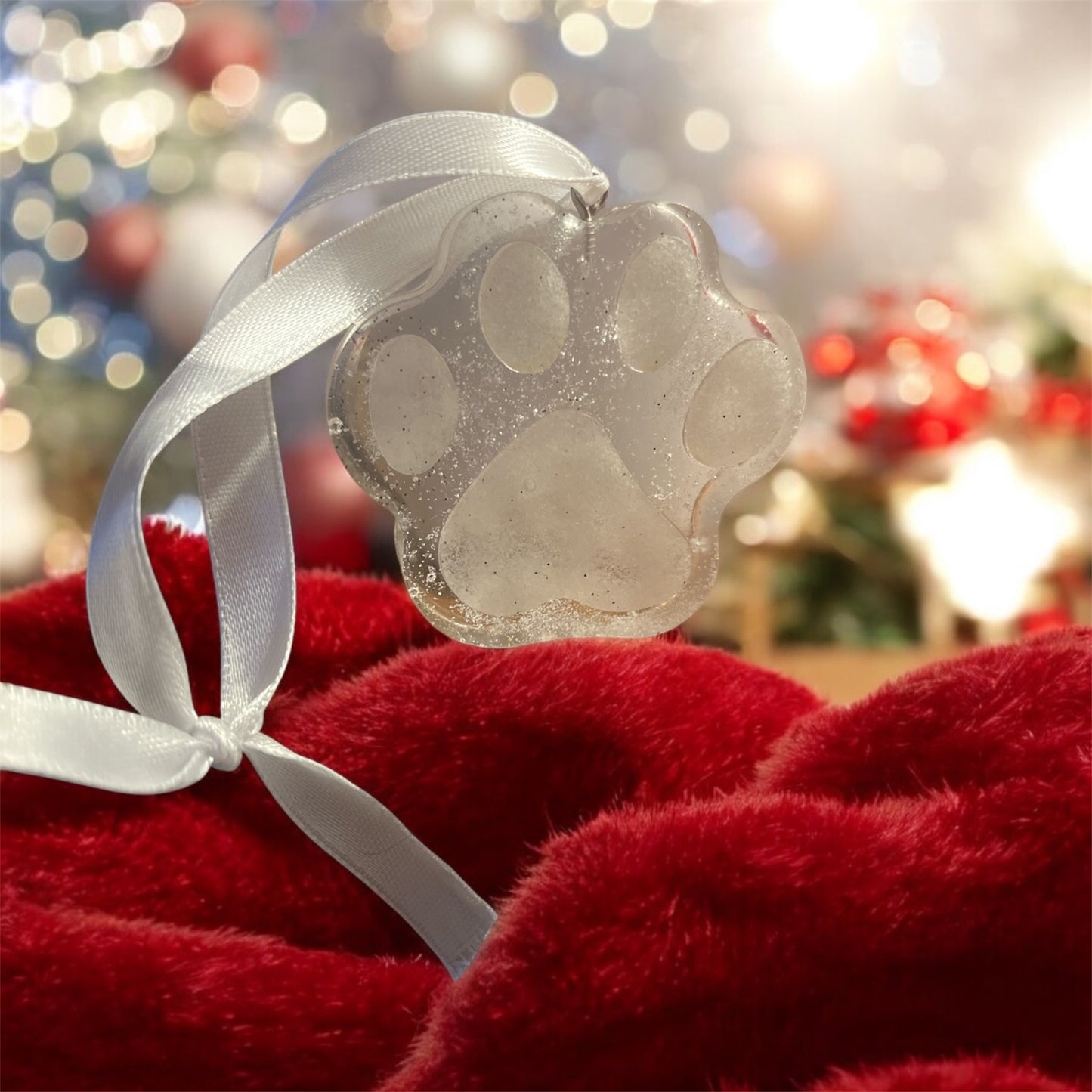 Paw print ornament- white glitter