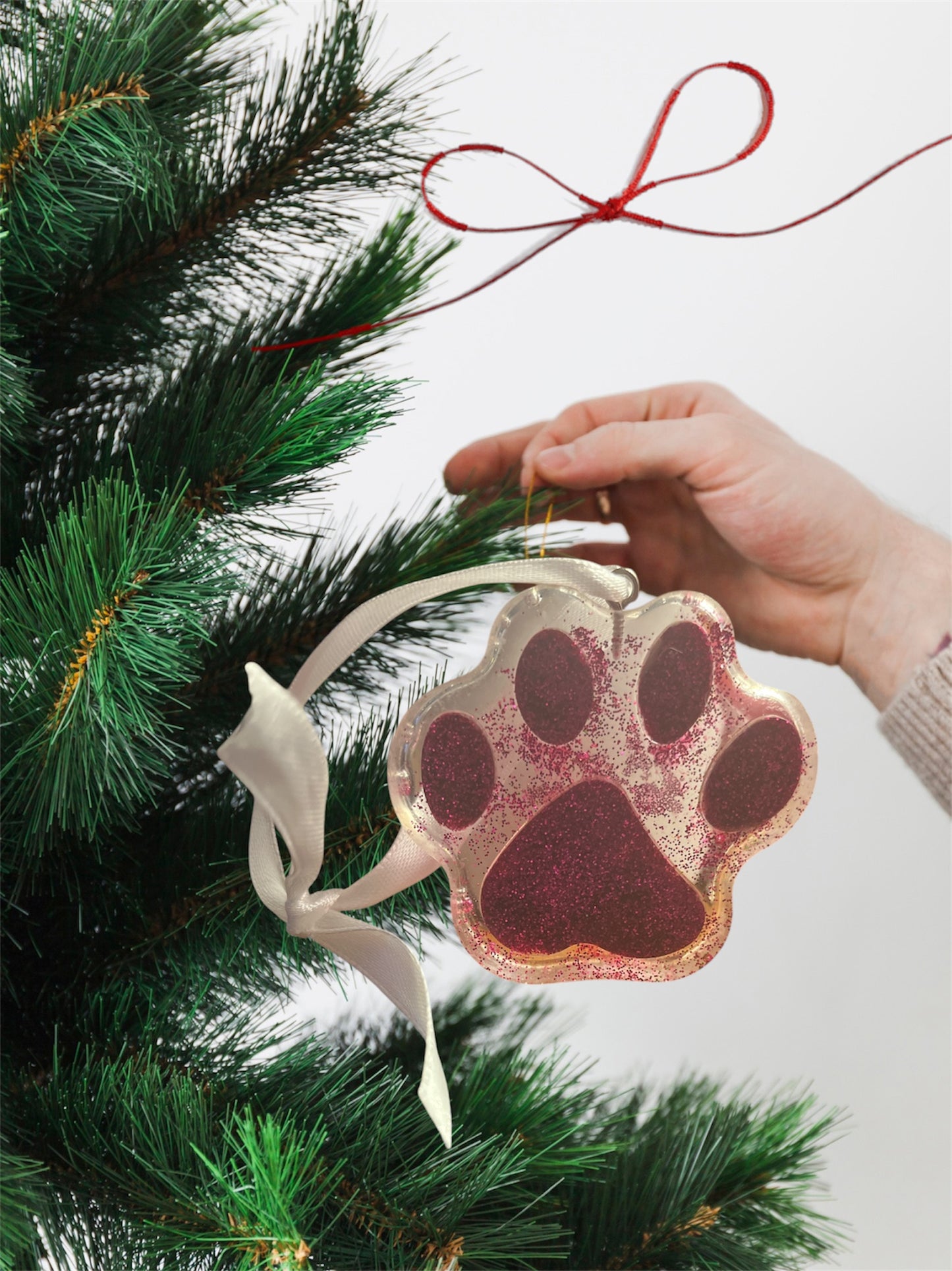 Paw print ornament - light pink glitter