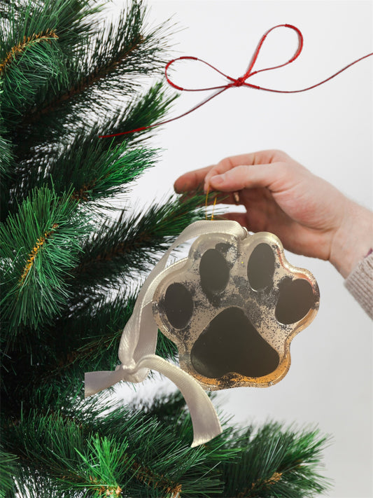 Paw print ornament - black glitter