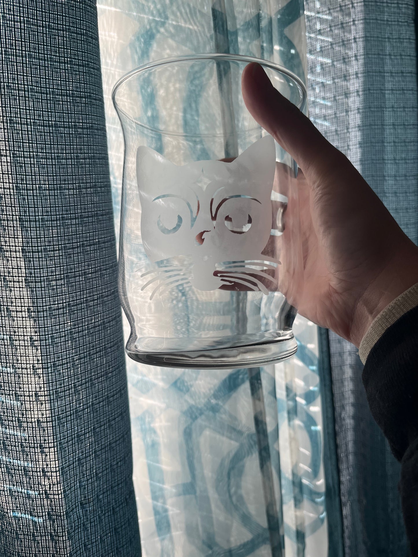 Etched cat on vase
