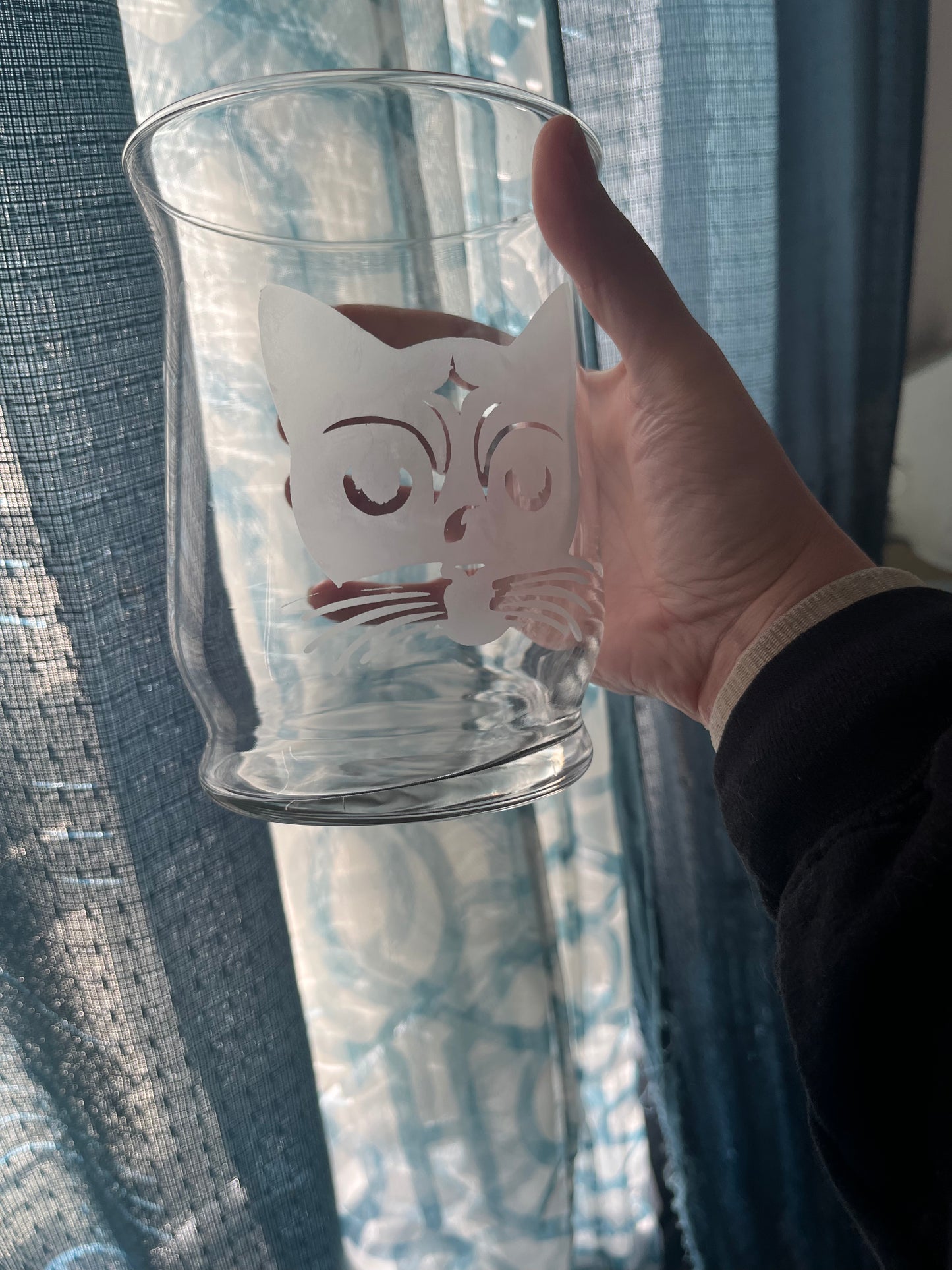 Etched cat on vase
