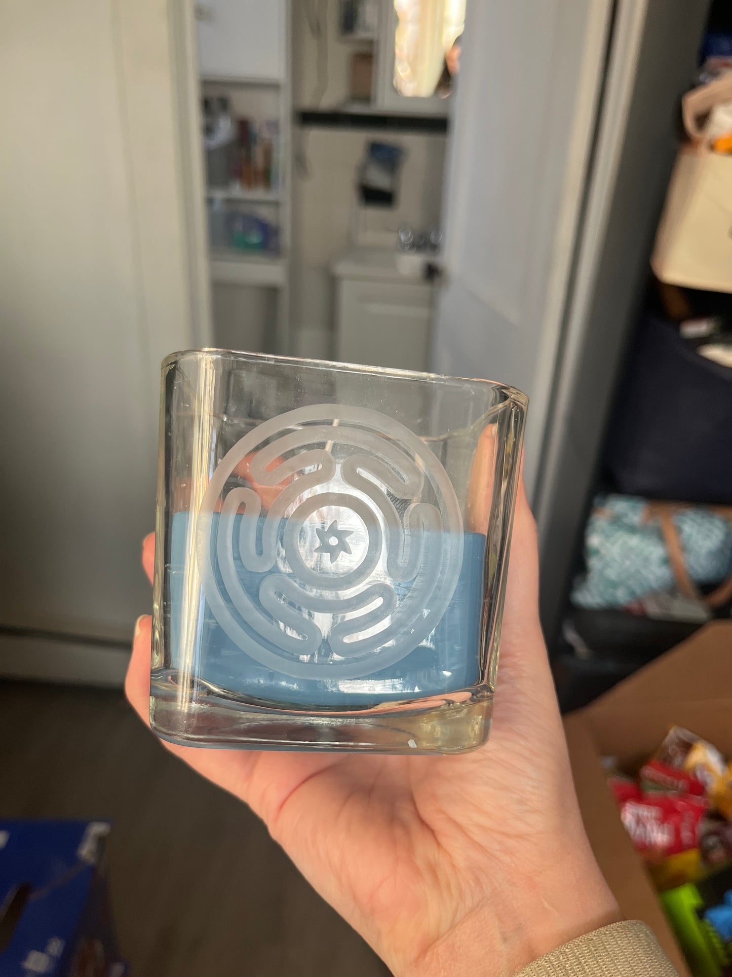 Hecate’s wheel etched candle holder with Lavendar