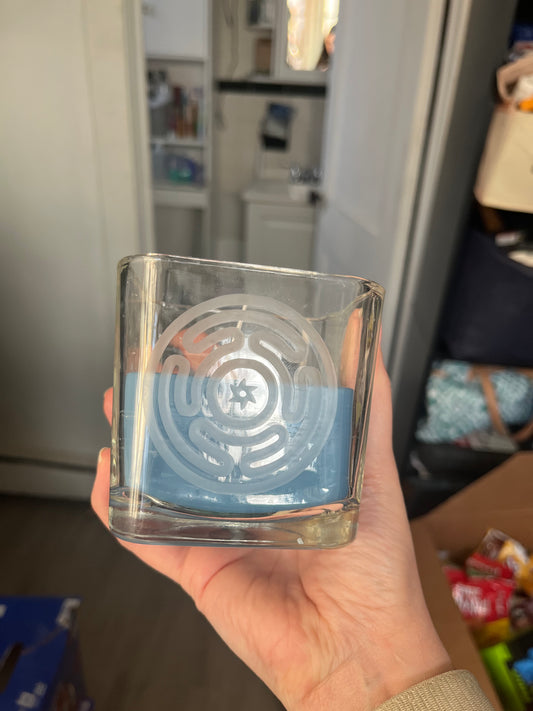 Hecate’s wheel etched candle holder with Lavendar