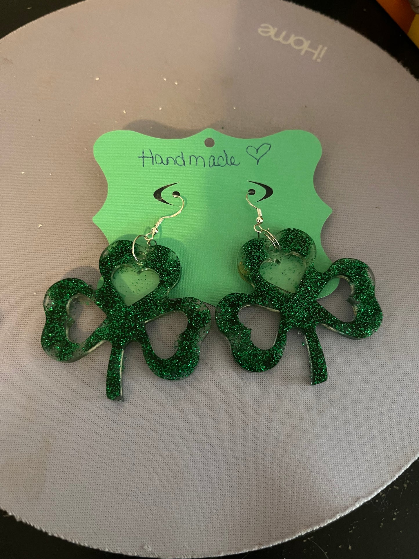 Glitter green shamrock earrings